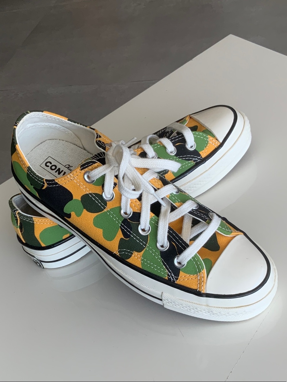 Converse Low Top Sneakers in Yellow and Green Camo